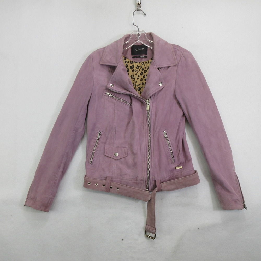 Scotch & Soda Women's Suede Biker Motorcycle Jacket Size S Belted